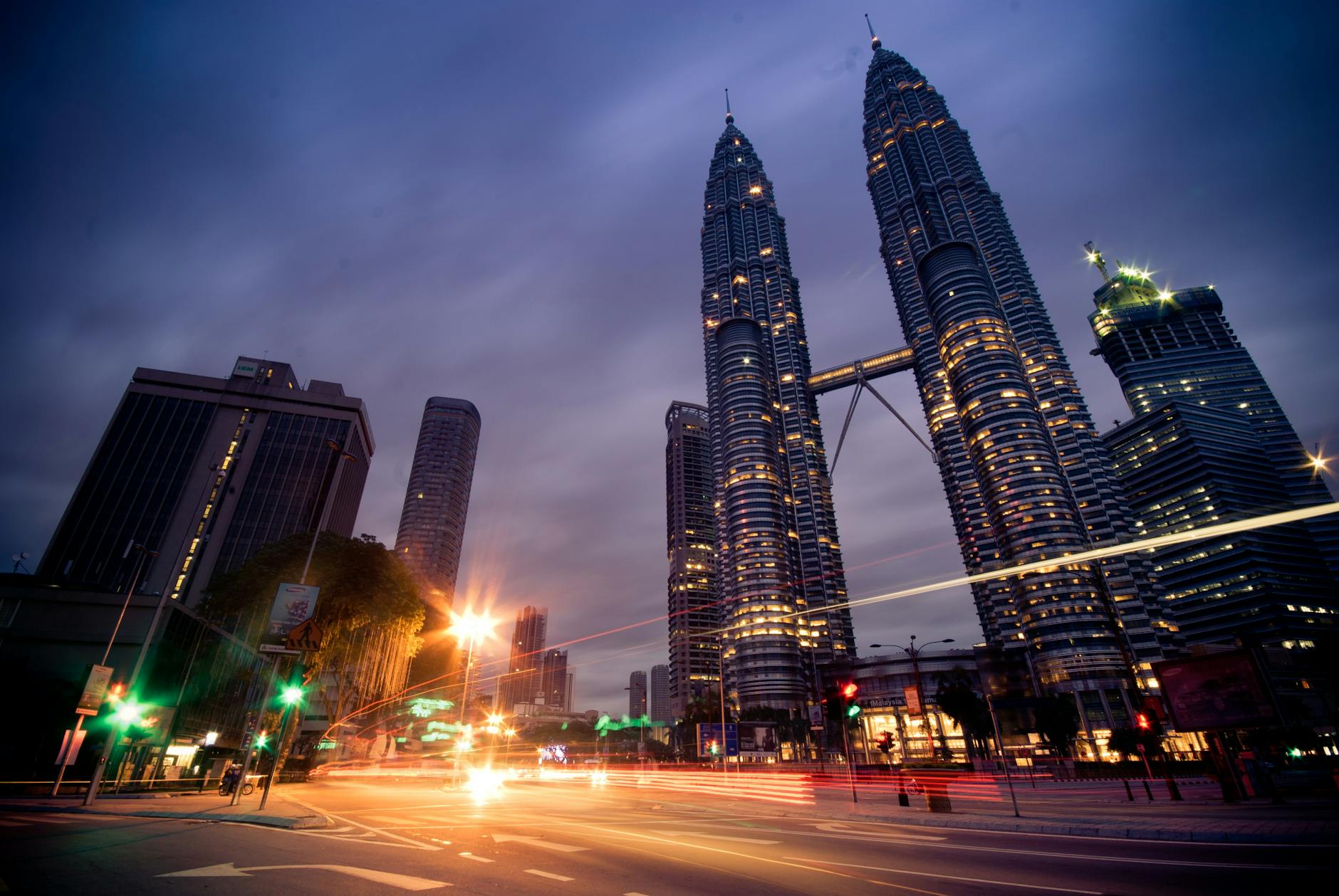 Petronas Twin Towers illuminated at night in Kuala Lumpur, Malaysia