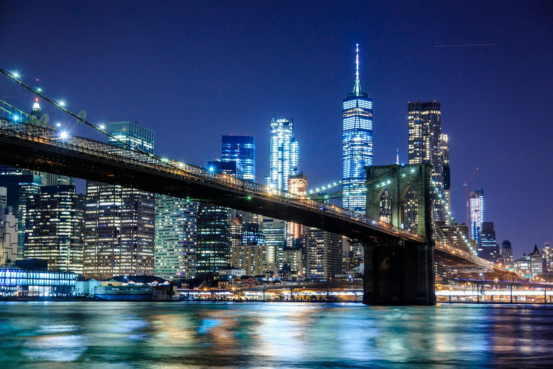 Brooklyn Bridge with Manhattan skyline in background