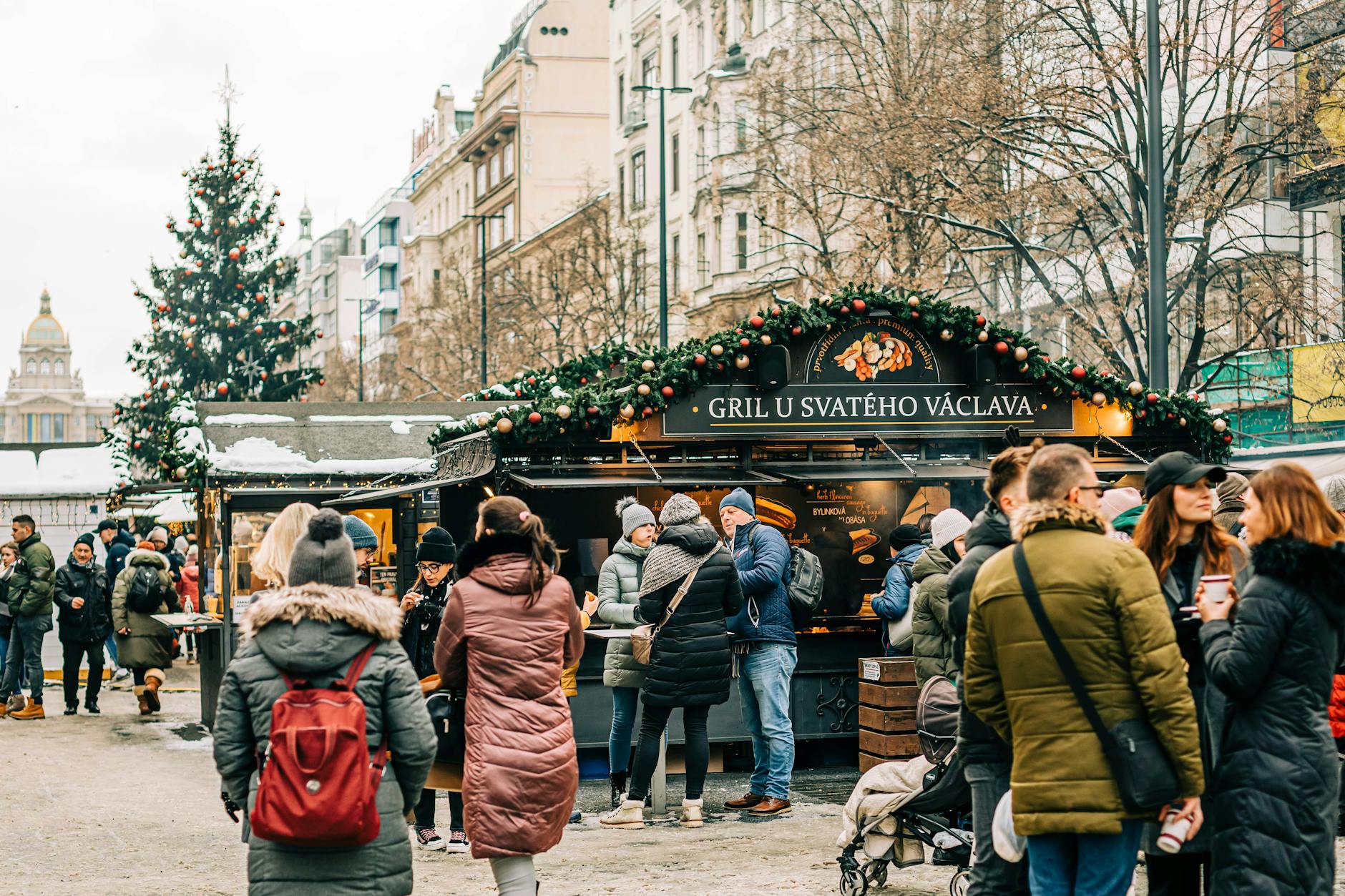 Festive Christmas market at Old Town Square in Prague, Czech Republic