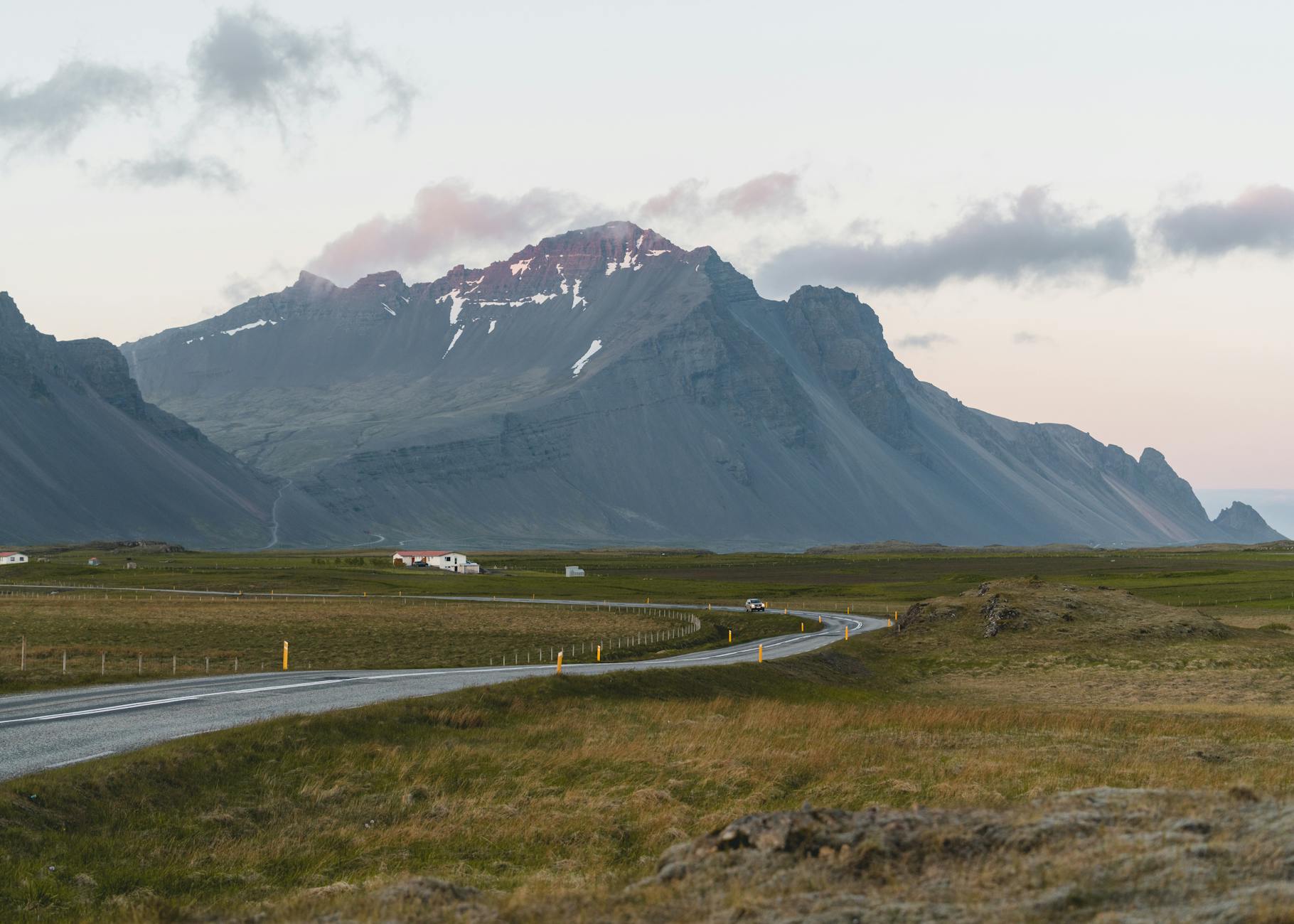 View of Iceland’s Ring Road stretching through mountains and valleys