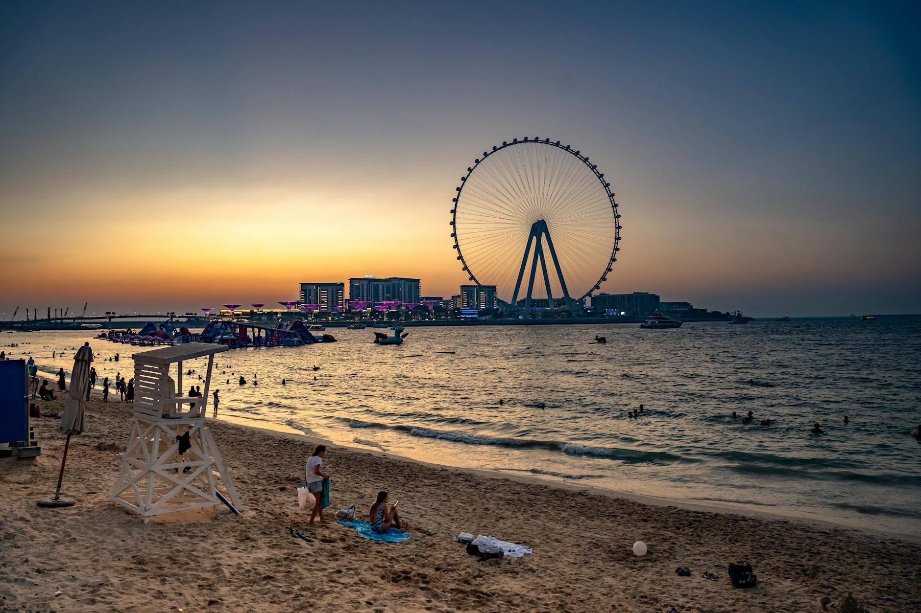 Sunset view over Jumeirah Beach Residences (JBR) beach in Dubai
