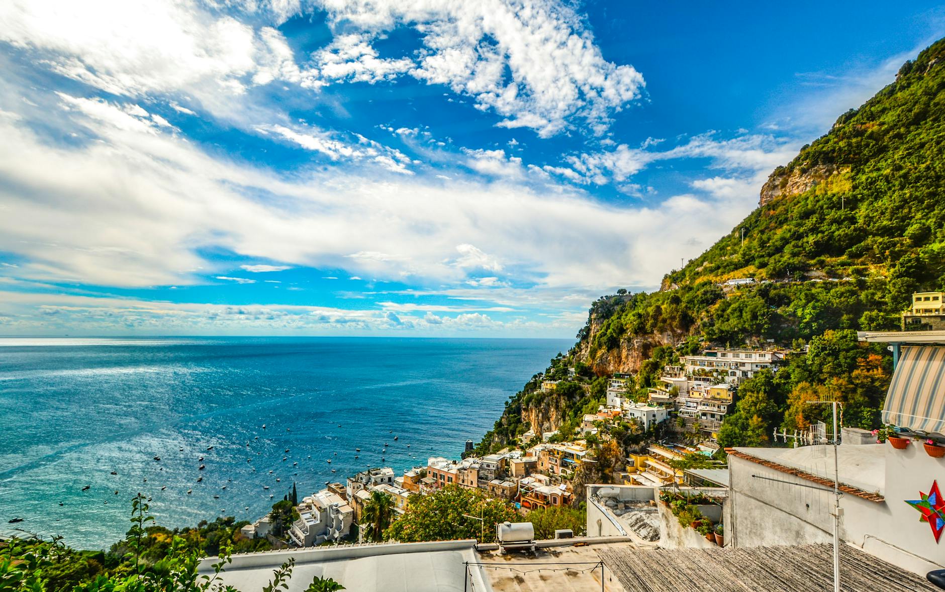 Aerial view of Amalfi villages perched on cliffs perfect for honeymooners