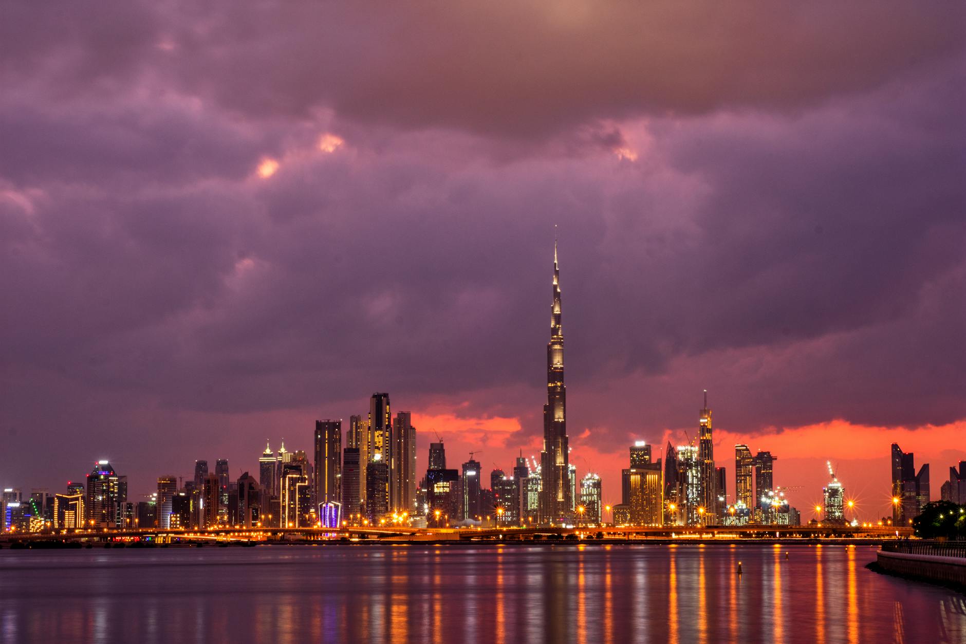 Panoramic cityscape of Dubai with Burj Khalifa towering above