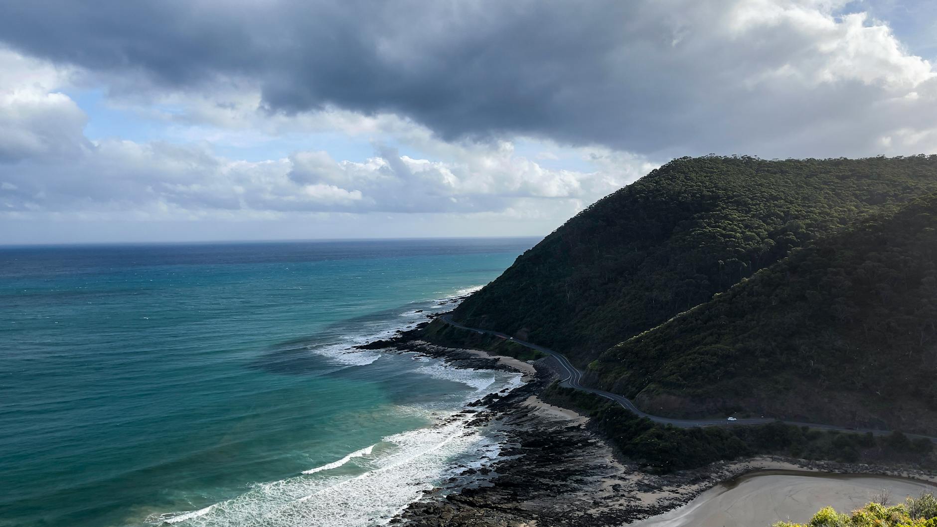 Aerial view of Lorne Beach along the Great Ocean Road with turquoise waters