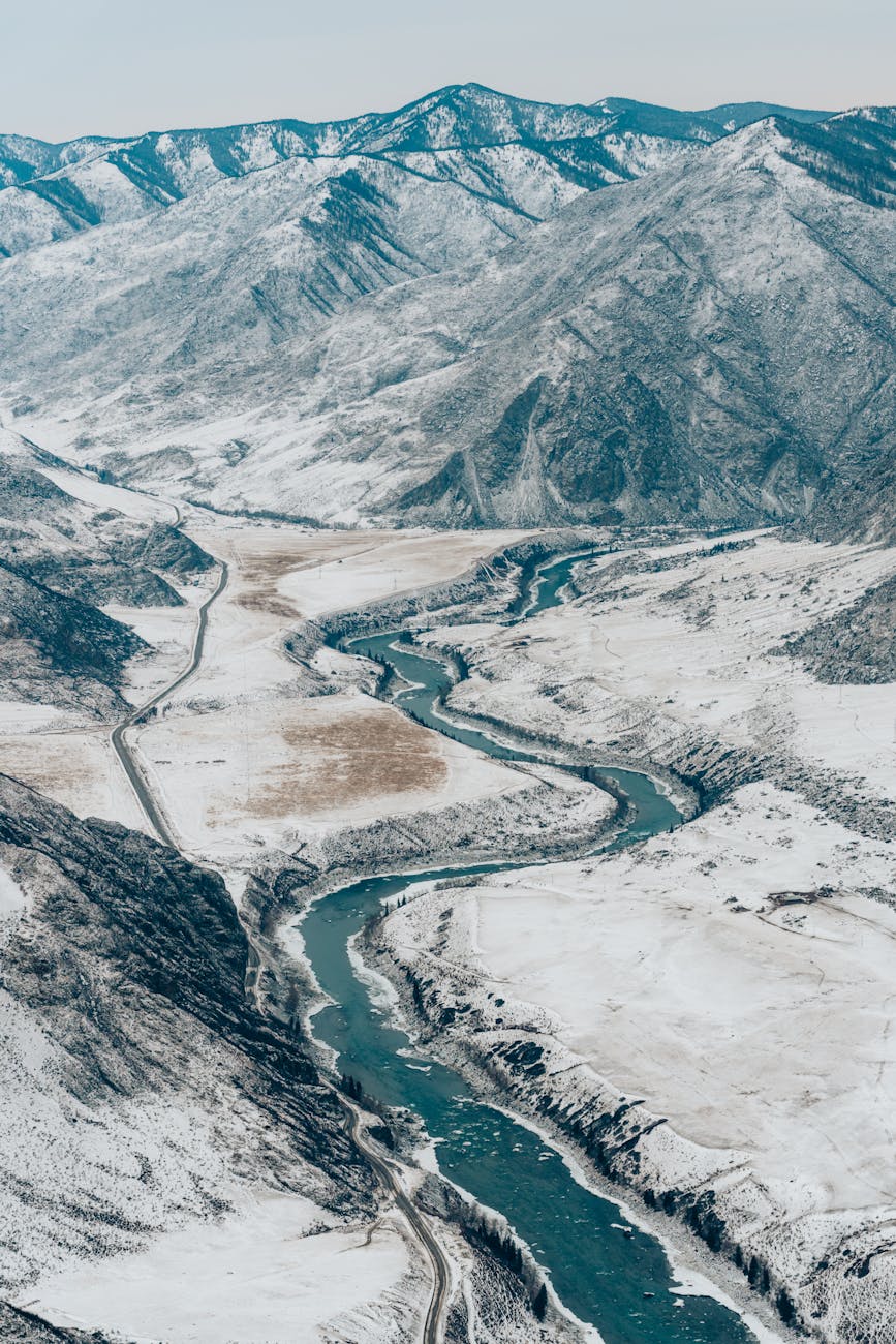 Aerial view of rugged Altai Mountains in eastern Kazakhstan