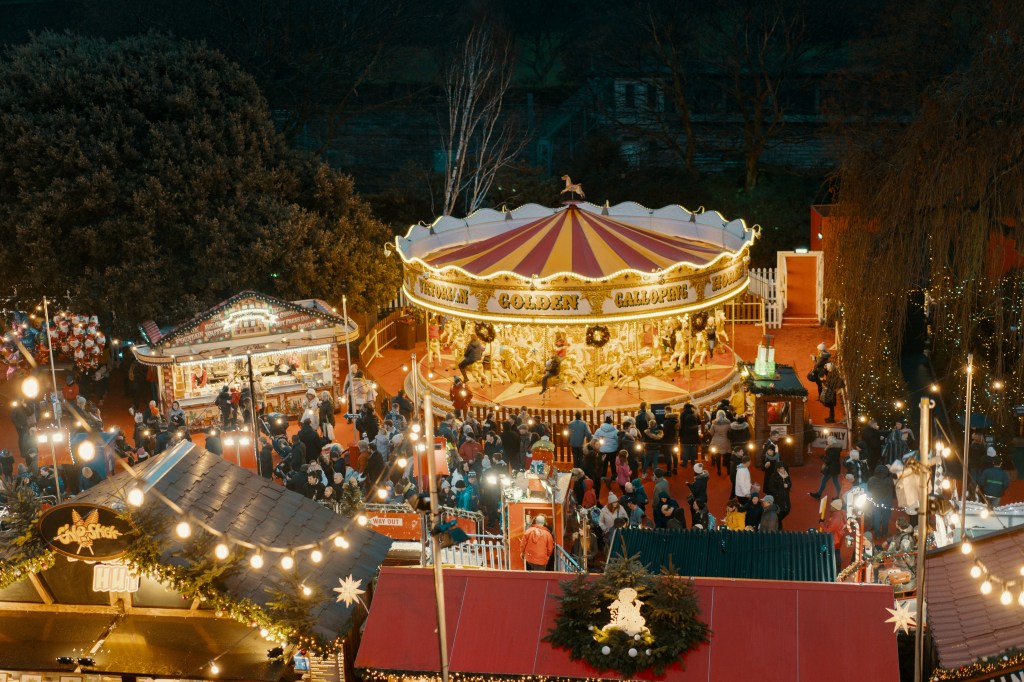 Festive Christmas lights and decorations along Edinburgh streets