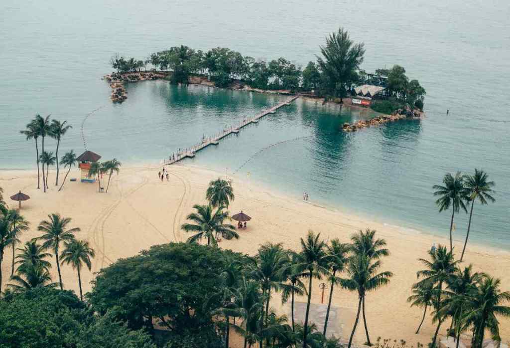 Siloso Beach Sentosa Island Singapore with palm trees and sunset view – best free beach walk 2025