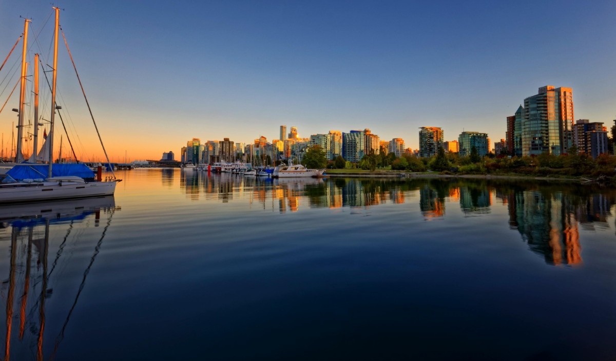 Summer landscape of Vancouver Canada featuring city skyline and coastal views