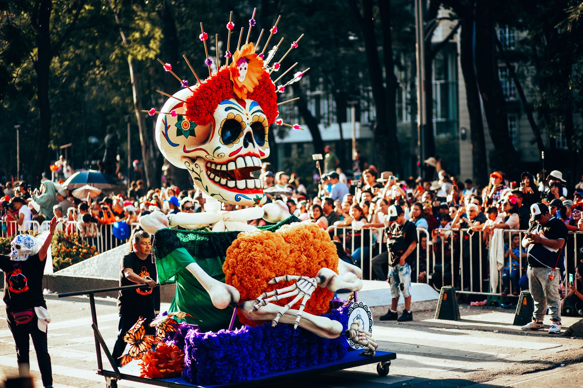 skeleton decoration on street for dia de muertos